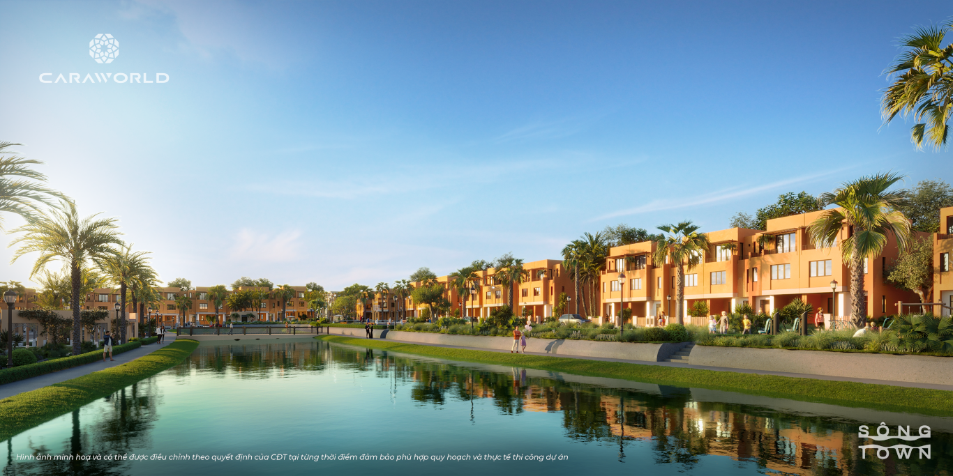 Kiến trúc Maroc - Sông Town CaraWorld với gạch đỏ và hoạ tiết Hồi giáo